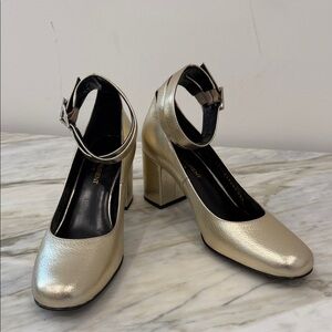 SAINT LAURENT Elegant Gold Ankle Strap Heels Size 36 1/2